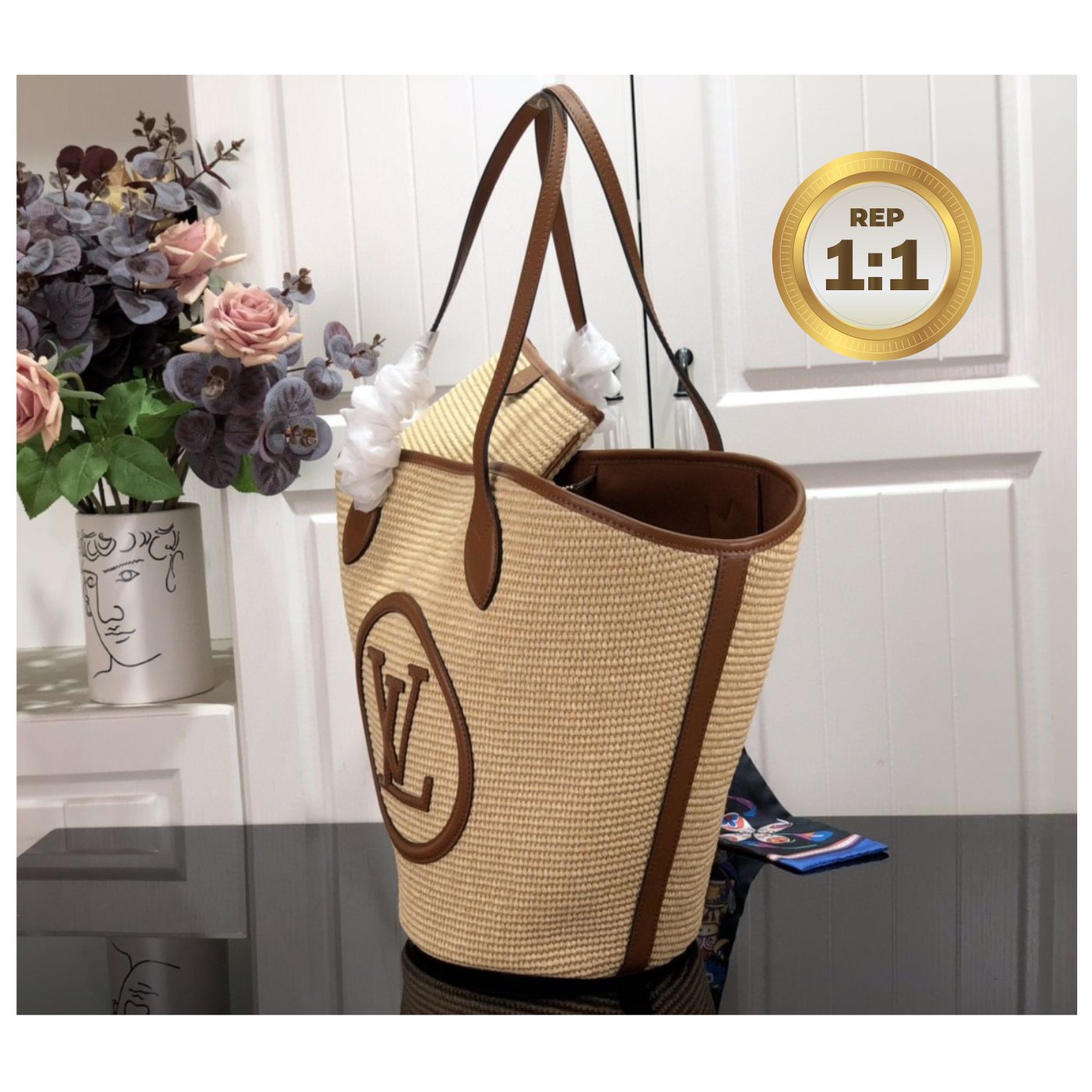 [REP 1:1] Louis Vuitton Saint Jacques Raffia Brown For Women 22.4in/57cm